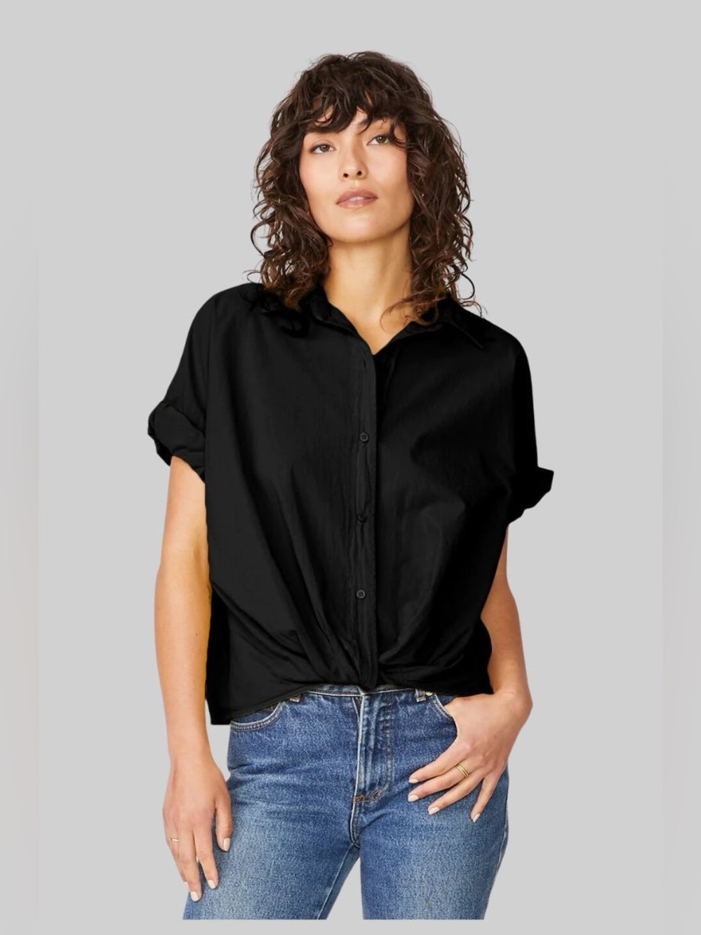 STATESIDE poplin short sleeve twist front